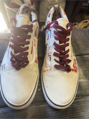 Vans Off-White Graphic Low-Top Sneakers with Burgundy Laces size 12